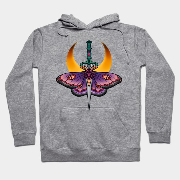 Neo Traditional Moth Dagger Tattoo Hoodie by Helena Morpho 